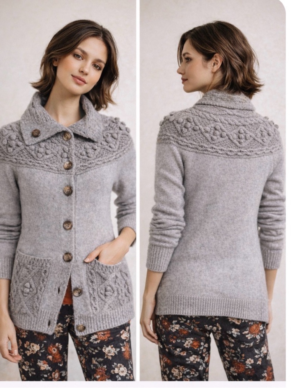 Anthropologie Sleeping on Snow Cablepom Cardigan Sweater